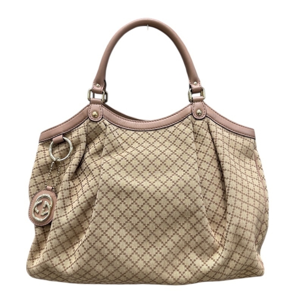 Gucci Diamante Sukey Tote Bag Pink Beige Canvas Leather Handbag